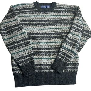 Vintage‎ Cambridge Classics 100% Wool Sweater Men’s Medium Gray Black Green